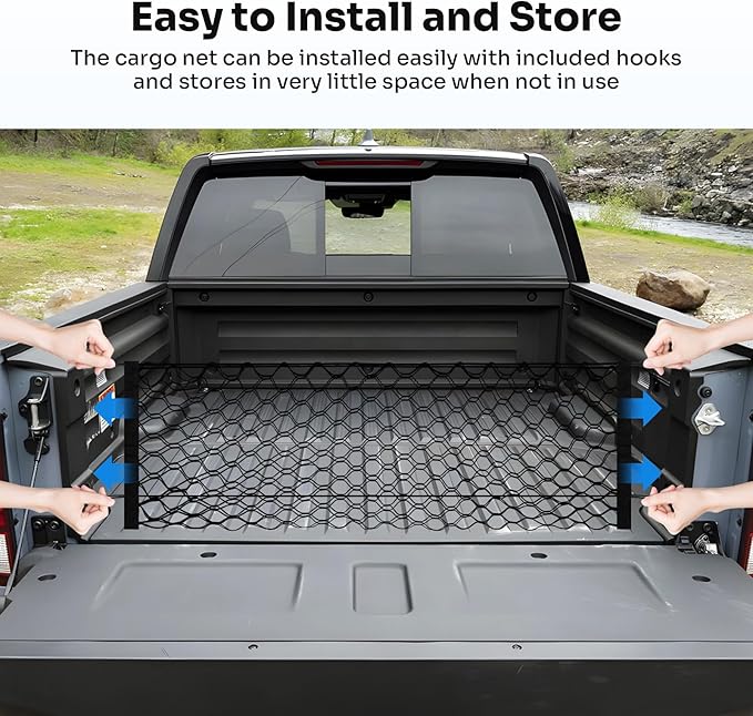 Trunk Cargo Net for 2017-2026 Honda Ridgeline Accessories Envelope Style Mesh Trunk Net Organizer and Storage Stretchable Adjustable Elastic Nylon Rear Cargo Netting with Hooks