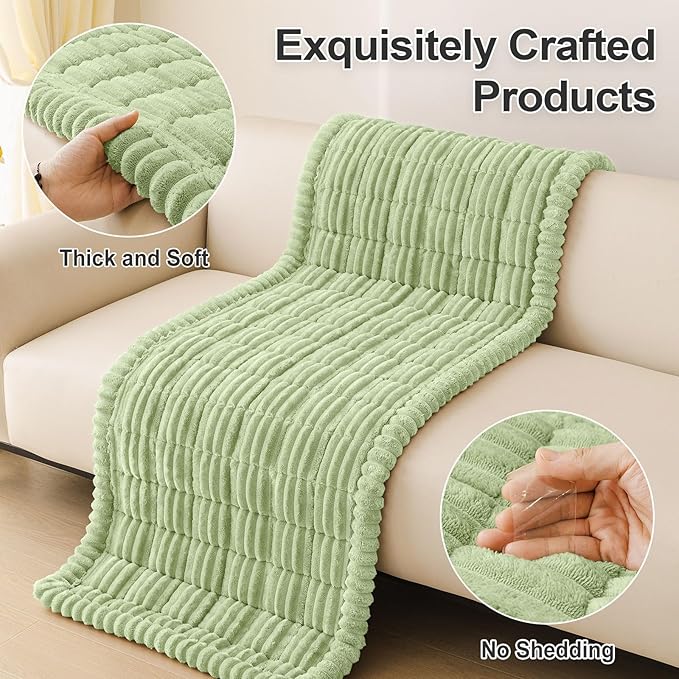 hyha Couch Covers for Dogs Washable, Non Slip Plush Dog Sofa Protectors, Fuzzy Pet Couch Covers for 3 Cushion Sofa Pet Friendly (Green, 27.6" x 27.6")