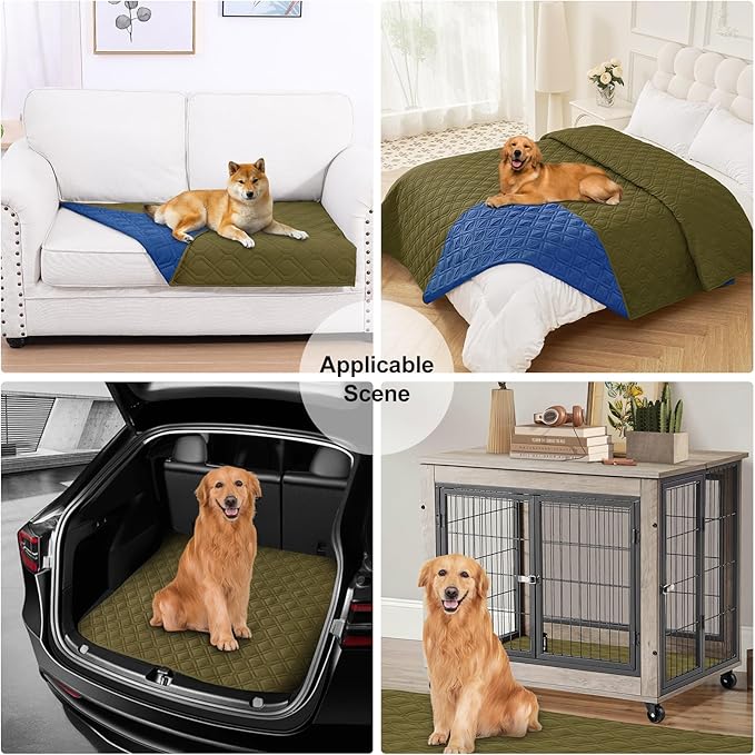 Smiry Reversible Waterproof Couch Covers for Sofa, Washable Dogs Pet Couch Covers for 3 Cushion Sofa Pet Friendly, Water Resistant Furniture Protector Slipcover, Geometric (82"x120", Green/Navy)