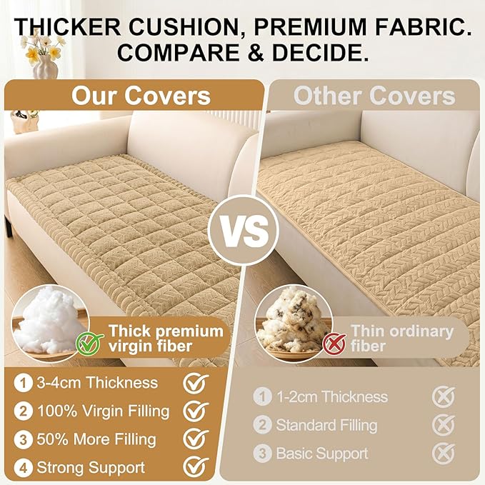 Smiry Non Slip Couch Covers for Dogs, Fuzzy Pet Couch Covers for 3 Cushion Sofa Pet Friendly, Soft Sofa Slipcovers Cushion Furniture Protector Washable (Khaki, 27.6" x 70.9")
