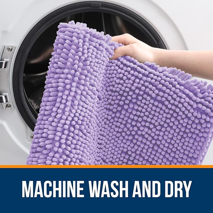 OLANLY Bathroom Rugs 47x24, Extra Soft Absorbent Chenille Bath Rugs, Rubber Backing Quick Dry, Machine Washable Bath Mats for Bathroom Floor, Tub and Shower, Home Decor Accessories, Lavender