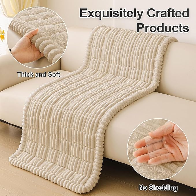 hyha Couch Covers for Dogs Washable, Non Slip Plush Dog Sofa Protectors, Fuzzy Pet Couch Covers for 3 Cushion Sofa Pet Friendly (Apricot, 27.6" x 82.7")
