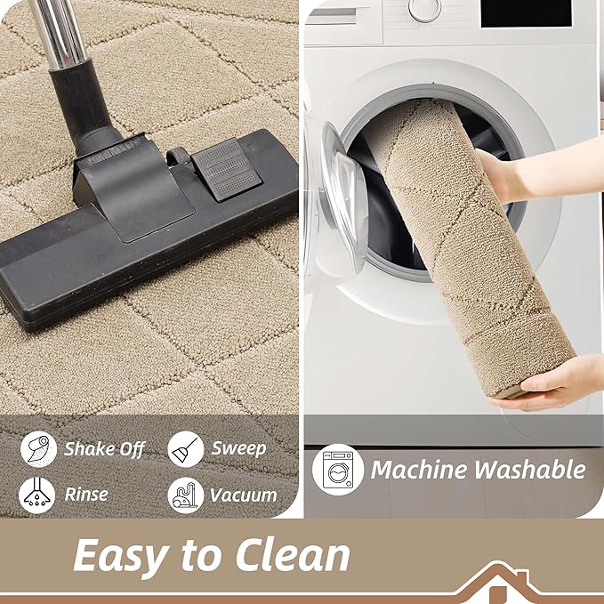 BEQHAUSE Dirt Trapper Door Mat 20" x 32", Doormat Non-Slip Entryway Rugs Washable, Dog Door Mat Stain Resistant and Absorbent Welcome Floor Mat for Front Back Door, Mud Wet Shoes & Paws, Warm Beige