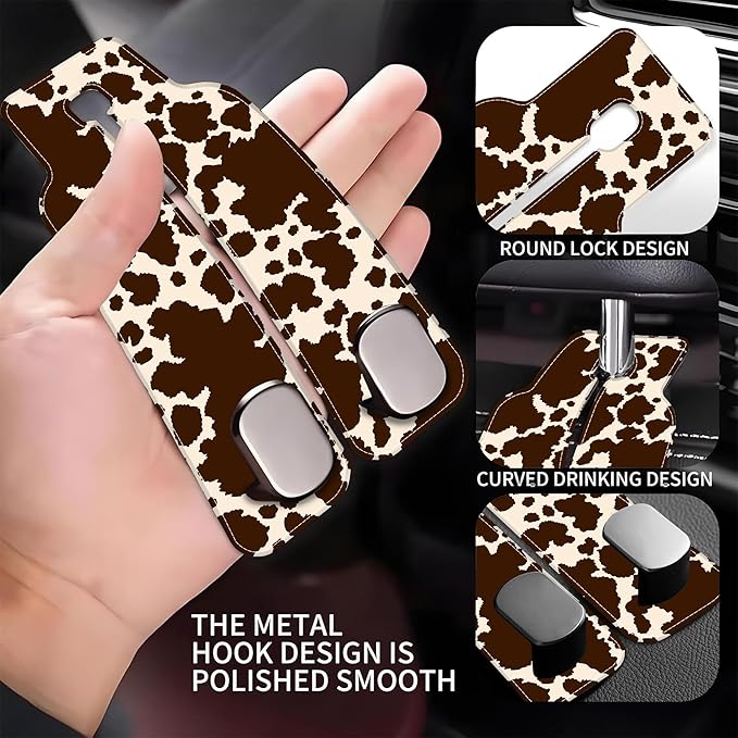 AEWNUNK 1 Pack Car Seat Headrest Hooks for Purses and Bags Camouflage Brown Cow Skin Bag Purse Holder for Car with Double Metal Hooks Car Purse Hanger Hanging Accessories