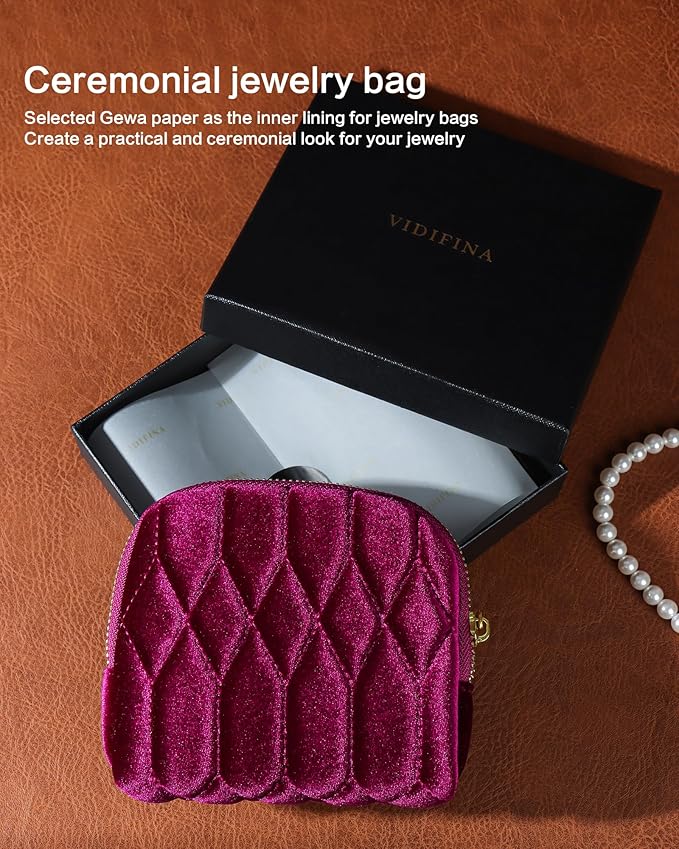 Small Travel Jewelry Case, Mini Travel Jewelry Bag with Zipper, 5-Layer Velvet Organizer Pouch for Bracelet Rings Earrings - Diamond Stitched Velvet BarbiePink