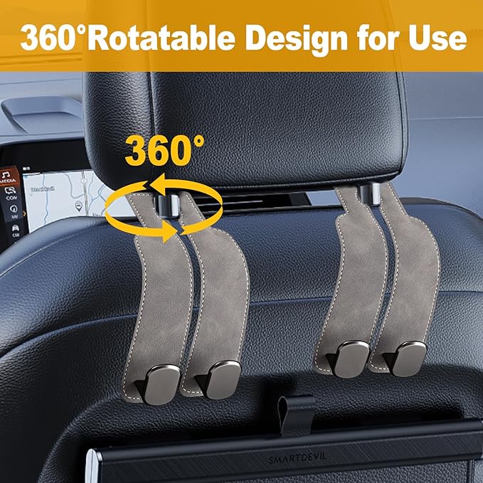 JinnEterri Car Purse Hook Purse Hook for Car Seats Headrest Car Seat Hooks,Heavy Duty Vehicle Organizer for Handbags, Groceries, Purses, Keep Car Tidy (Gray, 4 Pack)