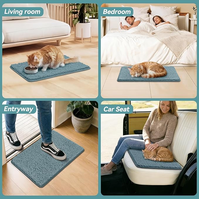Bcoimo Super Absorbent Cat Door Mat, 24"*17" Anti Slip Mat for Muddy Paws, Pet Rugs for Dirty Paws Washable That Absorbs Moisture and Dirt, for Cat Cage and Pet Resting Carpet