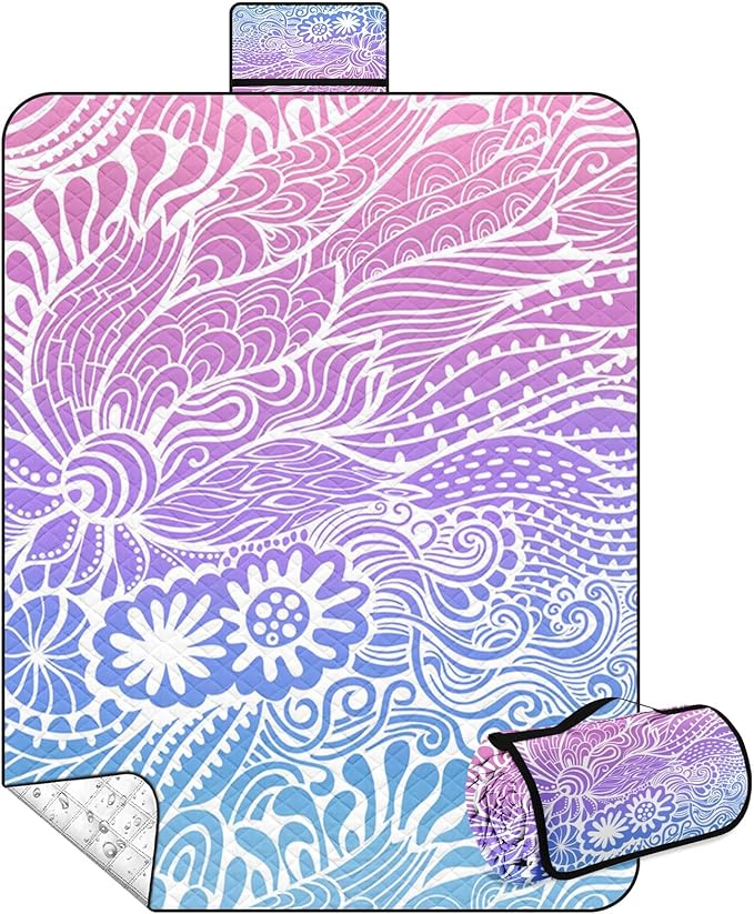 Waterproof Picnic Outdoor Blanket, 79" x 59" Sandproof Foldable Large Picnic Blanket for Beach, Camping, Park, Travel, Concert, Great Gift for Families and Couples (Hand Drawing)