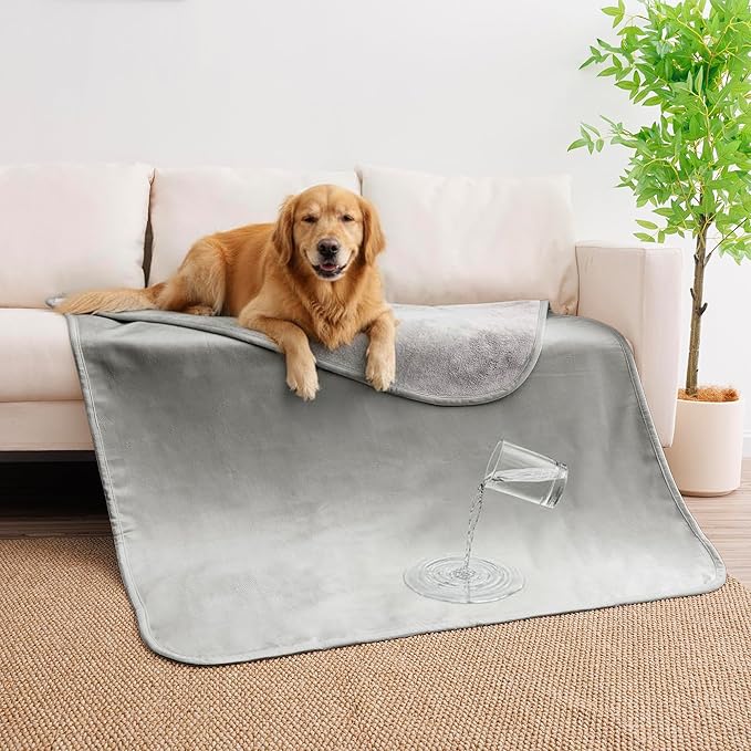 Tuffeel Waterproof Dog Blanket for Large Dogs, Leak Proof Pet Throw Couch Blankets Reversible Sofa Bed Furniture Protector Machine Washable- 40"x50",Lightgrey+Darkgrey