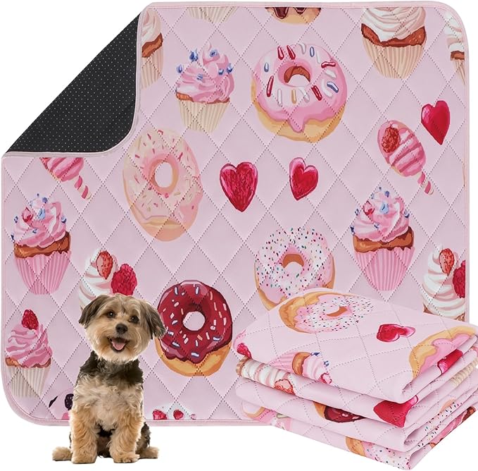 IEUUMLER Washable Pee Pads for Dogs, 2 Pack Cake Pattern Reusable Waterproof Puppy Potty Pads, Non-Slip Absorbent Pet Training Pads for Playpen Crate Bed EU015 Pink Cake, 36x24
