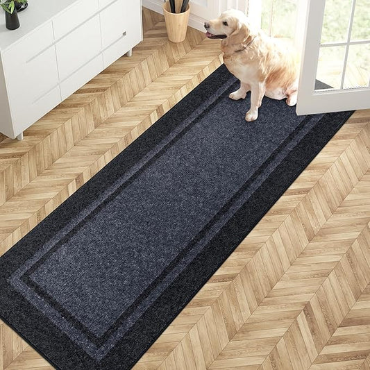 PURRUGS Dirt Trapping Door Mat 24" x 70", Non-Slip Machine Washable Entryway Rug, Entrance Mat, Indoor Front Door Mat, Super Absorbent Entry Rug for Muddy Shoes & Paws, Bluish Grey & Charcoal