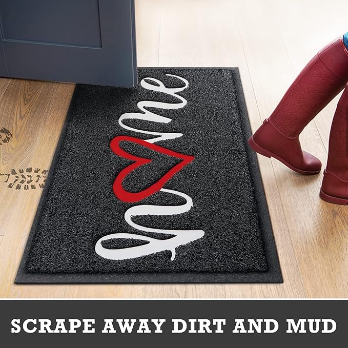 Black Door Mat Welcome Mats Home Non-Slip Doormat for Entryway Low-Profile Floor Mat for Yard, Garage, High Traffic Areas (36"x24", Black)