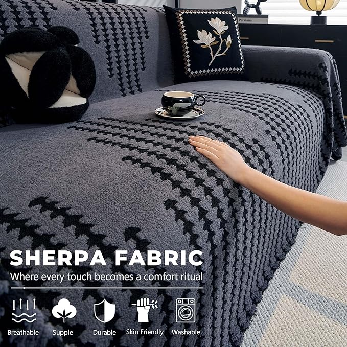 Non Slip Couch Covers for 3 Cushion Couch Sofa, Pet Friendly Sofa Covers Washable, Heavy Duty Scratch Resistant Furniture Cover for Dogs Fits 3 Seat, 91" x 134", Gray