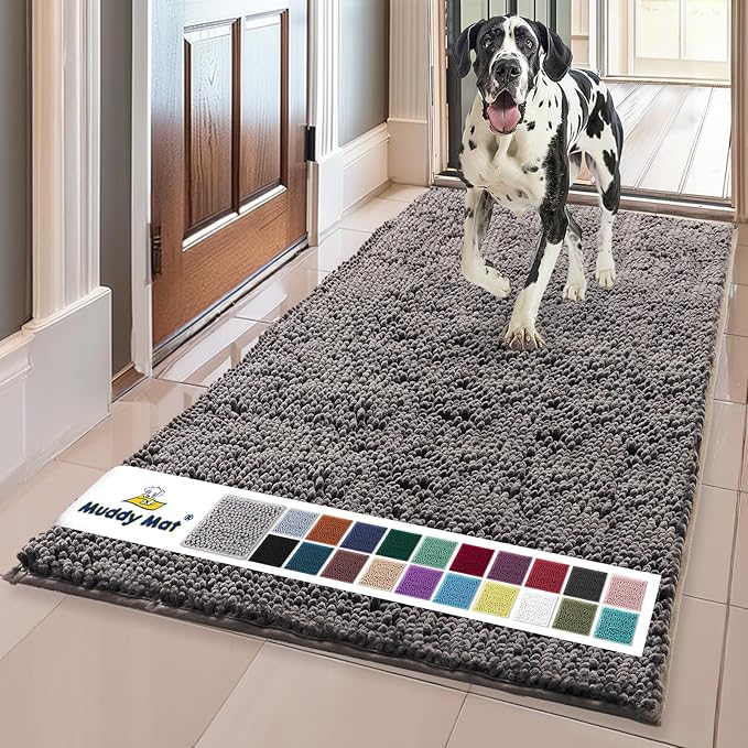 Muddy Mat® Shown on TV – Super Absorbent Door Mat Indoor, Microfiber Quick Dry Chenille Entryway Rug, Non-Slip Front Door Mat, Indoor Mats for Entryway, Machine Washable Pet Rug, Charcoal 36"x60"