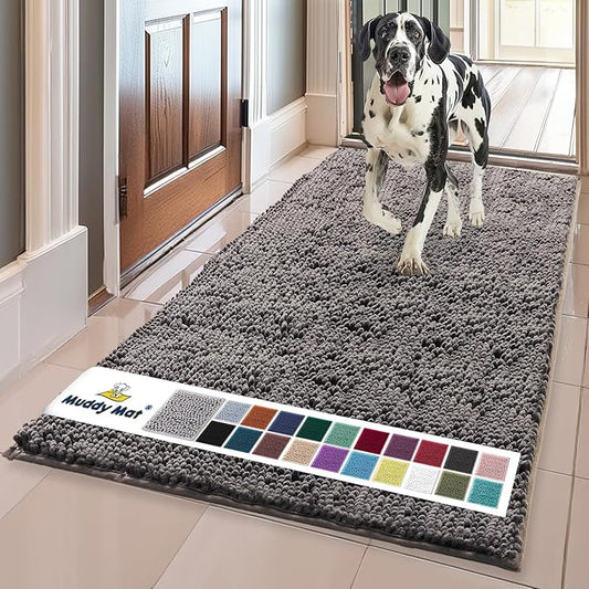 Muddy Mat® Shown on TV – Super Absorbent Door Mat Indoor, Microfiber Quick Dry Chenille Entryway Rug, Non-Slip Front Door Mat, Indoor Mats for Entryway, Machine Washable Pet Rug, Charcoal 36"x60"