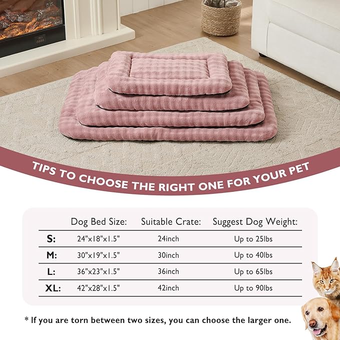 Dog Bed Mat Crate Pad for Large Dogs, Washable Soft Pet Sleeping Mat Kennel Pad with 3D Bubble Pattern, Dusty Pink, 42"x 28"
