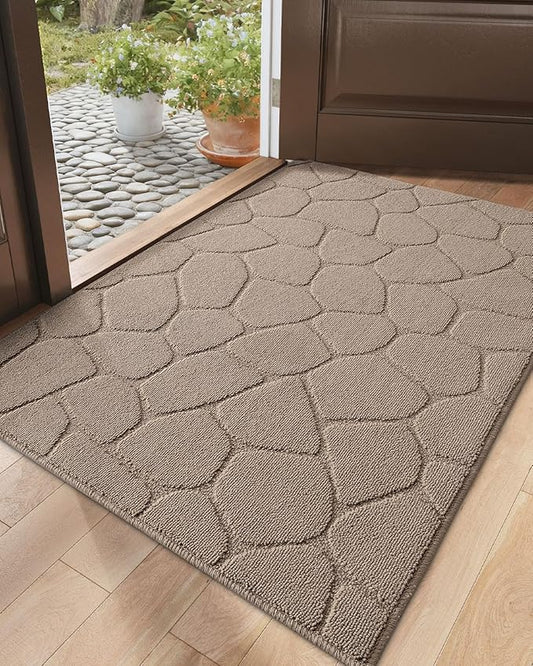 DEXI Front Door Entryway Mat Non Slip, 32x48 Washable Inside Entrance for House Floor Low Profile, Thin Entry Doormat Absorbent Dirt Trapper, Pebble Beige