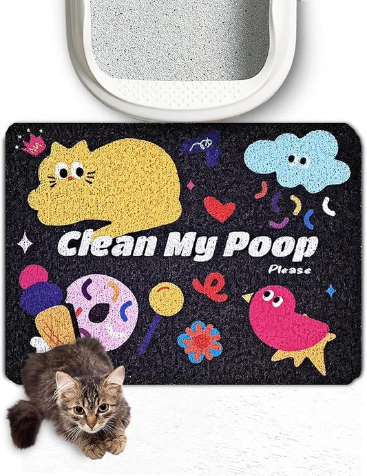 Lukamoo® Cute Cat Litter Mat (24’’x16’’), for Kitty Litter & Cat Litter Box, Independent Artist Designed [Neon Neko Series] (Big Family)