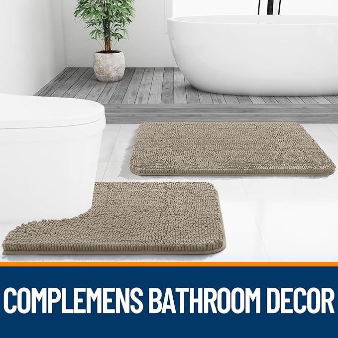 OLANLY Bathroom Rugs 30x20, Extra Soft Absorbent Chenille Bath Rugs, Rubber Backing Quick Dry, Machine Washable Bath Mats for Bathroom Floor, Tub and Shower, Home Decor Accessories, Warm Taupe