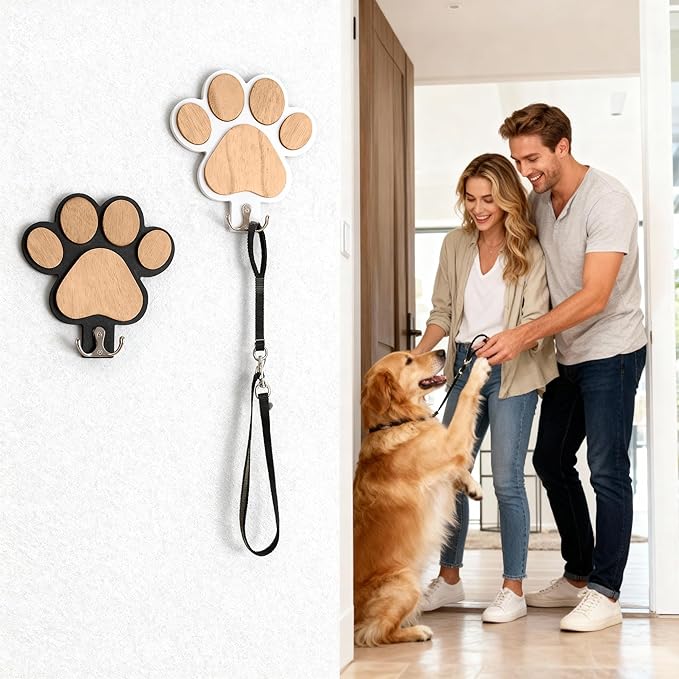 Pipigaty 2-Pack Dog Leash Holder for Wall by The Door, Paw-Shaped Leash Hooks for Wall Decorative Wall Hooks for Hanging Keychain, Coats & Towels, Gifts for Pet Lovers & Dog Owners