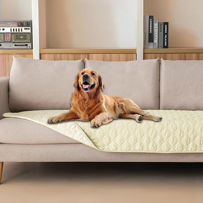 gogobunny 100% Double-Sided Waterproof Dog Bed Cover Pet Blanket Sofa Couch Furniture Protector for Puppy Large Dog Cat, Reversible (30x90 Inch (Pack of 1), Dark Cream/Light Cream)