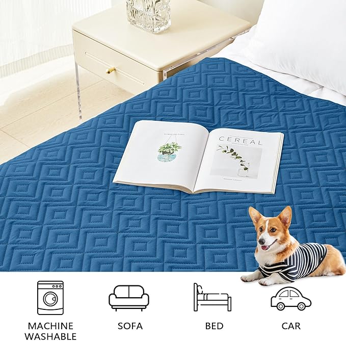 hyha Waterproof Dog Blanket, Soft Pet Bed Blankets, Waterproof Sofa Couch Cover for Dogs Washable, Reversible Pet Couch Covers for Sofa Furniture (30x70 Inch, Navy Blue/Blue)