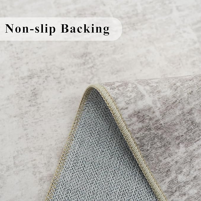 3x7 Washable Hallway Runner Rug: Abstract Stain Resistant Kitchen Rug Farmhouse Ultra Soft Bathroom Bedroom Entryway Printed Floor Mat Thin Non-Slip Carpet for Living Room Laudry(3x7,Beige/Cream)