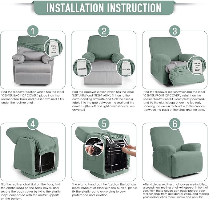 TAOCOCO Oversized Recliner Chair Covers, 1 Seater Streach Recliner Covers Soft Couch Protector Furniture Protector Covers with Elastic Chair Cover Jacquard Pattern (Sage Green)