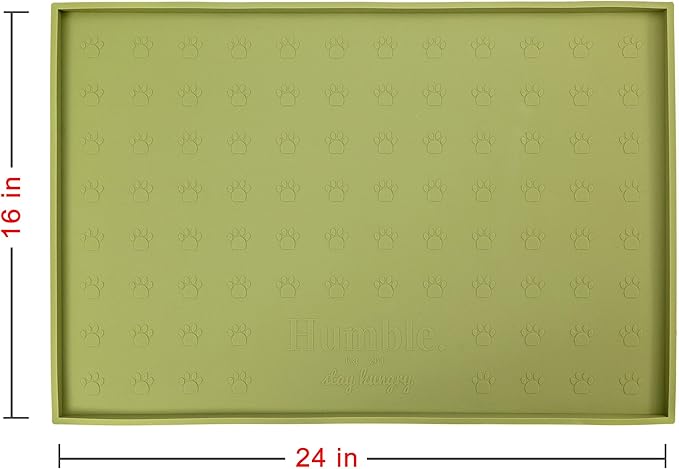 Humble Pet Food Mat Feeding Tray - Non-Slip, Anti-Spill, Raised Dog Food Mat, Easy Clean Waterproof - Premium Quality Silicone - Perfect for Dog Bowl Mat and Cat Feeding Mat Tray, 24" x 16" (Olive)