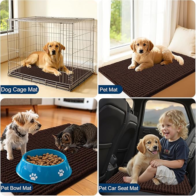 OLANLY Dog Door Mat for Muddy Paws 30x20, Ultra Absorbent Chenille Mud Doormat, Non-Slip Washable and Dirt Trapping Doormat for Indoor Entryway, Quick-Dry Indoor Pet Bed Mats for Dogs, Brown