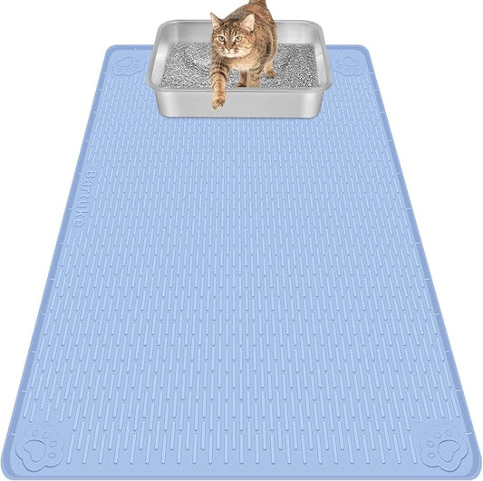 Bartuke Cat Litter Mat, Extra Large 40" x 28" Silicone Mat Litter Trapping Mat for Scatter Control, Soft on Kitty Paws, Easy to Clean (Blue)
