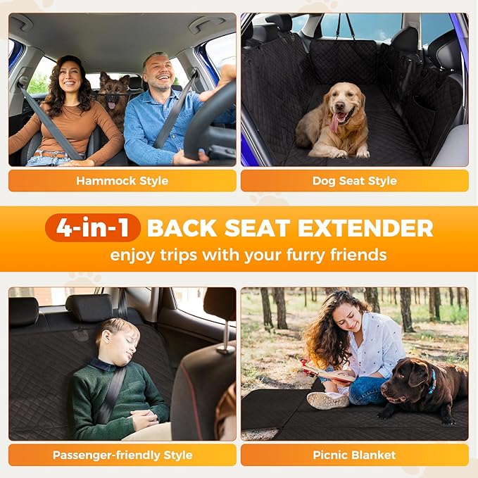 KingCamp Dog Car Seat Cover for Back Seat, Waterproof Scratch Proof Dog Hammock with Hard Bottom 600D Heavy Duty Nonslip Durable Seat Protector with Mesh Visual Window for Cars, SUVs & Trucks