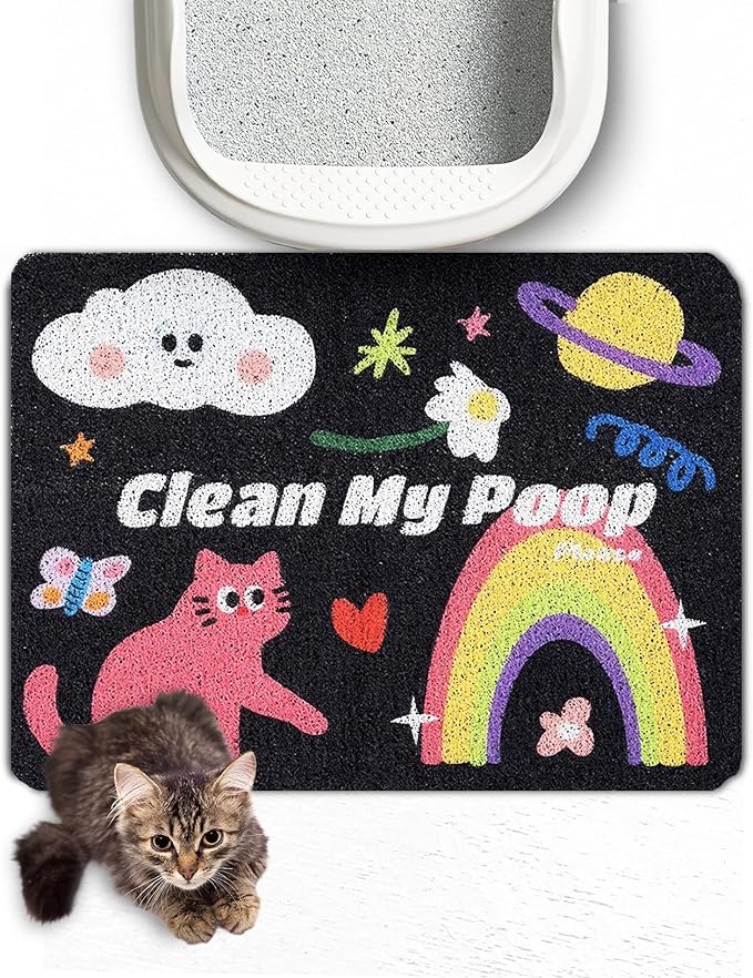 Lukamoo® Cute Cat Litter Mat (24''x16''), Large, for Kitty Litter & Cute Cat Litter Box, Clean My Poop