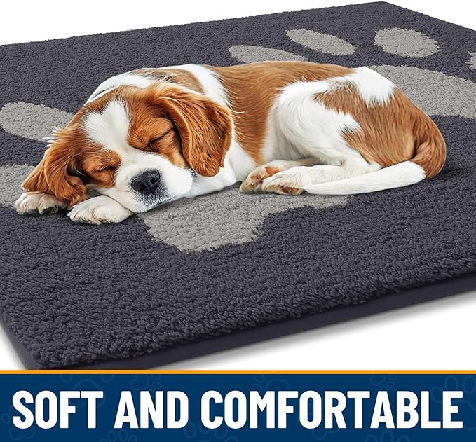 Smiry Dog Door Mat for Muddy Paws, Absorbs Moisture and Dirt, Low-Profile Entryway Mat with Non-Slip Backing, Entry Indoor Outdoor Doormat for Inside Floor (59x35 Inches, Dark Grey, Paw)