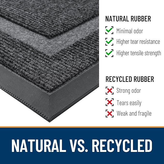 OLANLY Half Circle Door Mat Indoor Outdoor Entrance Welcome, Waterproof All-Season, All-Weather Doormat, Sturdy Natural Rubber, Low Profile, Easy Clean Patio Porch Entryway Mat, 35x23, Grey
