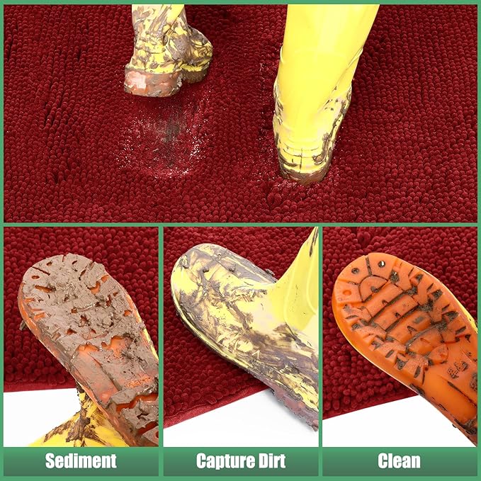 IM HOME Chenille Absorbent Outdoor Doormat 30" x 20", Washable Muddy Door Mats for Dog Non Slip Indoor Doormat Dog Mat for Muddy Paw Front Inside Doormats for Entryway Red Burgundy