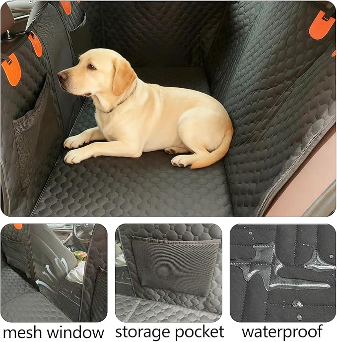 Dog Car Seat Cover for Back Seat, Hard Bottom Car Seat Cover for Dogs with Door Protectors for Traveling and Camping with Pets, Waterproof and Scratch-Resistant, Suitable for Cars