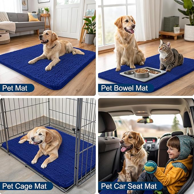Smiry Dog Door Mat for Muddy Paws 48x30, Absorbs Moisture and Dirt Doormat, Non-Slip Washable Quick Dry Chenille Front Door Mat Indoor Entrance, Entryway Carpet for Inside Floor, Royal Blue