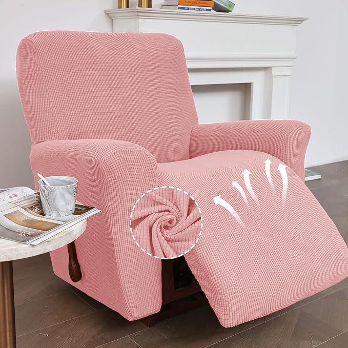 KEKUOU Recliner Chair Covers Lazy Boy Recliner Covers Stretch Couch Cover Slipcovers 1 Piece Furniture Protector with Elastic Bottom for Dog,Kids.(Recliner, Dusty Pink)
