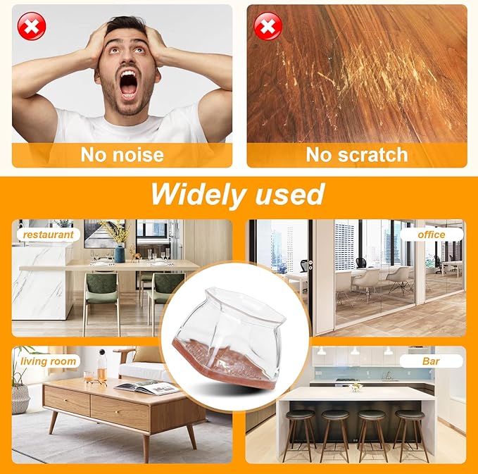 CHUNZEXI 24 Pack Square Chair Leg Floor Protectors for Hardwood Floors, Silicone Felt Covers Pads Caps, Protect Wood Furniture Feet Floors Noise Reduce and Scratch (Square X-Lager & Clear)