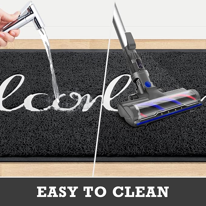Black Door Mat Welcome Mats Outdoor Indoor Non-Slip Doormat for Entryway Low-Profile Floor Mat for Yard, Garage, High Traffic Areas (36"x24", Black)