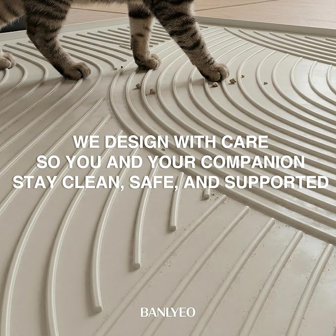 BANLYEO L Cat Litter Mat - 34x22 in, Water Proof, US Designed Kitty Litter Trapping Mat, Easy to Clean, Scatter Control, Odorless, Less Mess and Clean Floors, Pet Supplies for Indoor Cats, Beige Gray