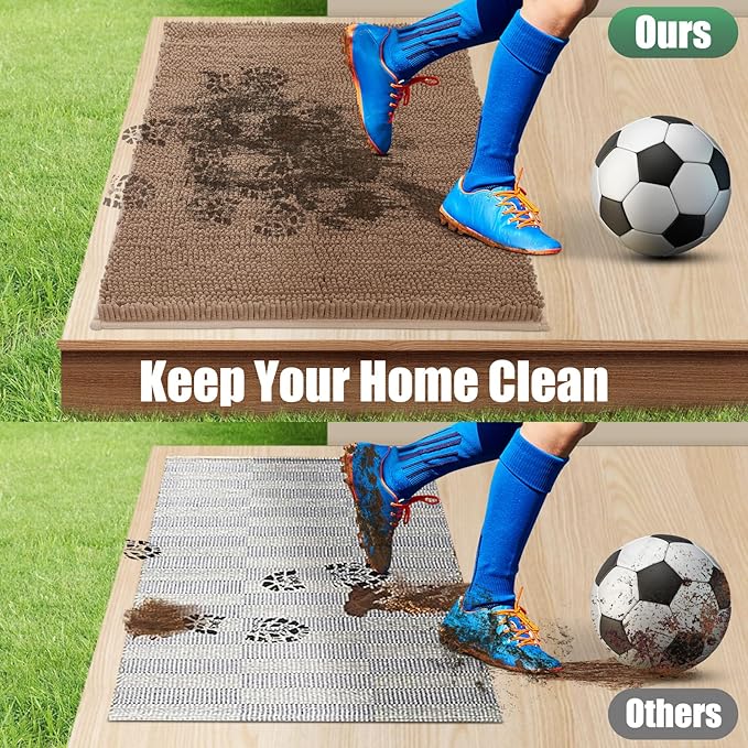 IM HOME Chenille Absorbent Outdoor Doormat 36" x 24", Washable Muddy Door Mats for Dog Non Slip Indoor Doormat Dog Mat for Muddy Paw Front Inside Doormats for Entryway Camel