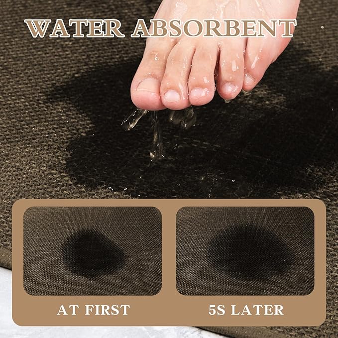 chakme Bathroom Rugs Mat 47x17, Ultra Thin Non Slip Bath Rug Runner Quick Dry Absorbent Bath Mat for Bathroom, (Brown, 47"x17")