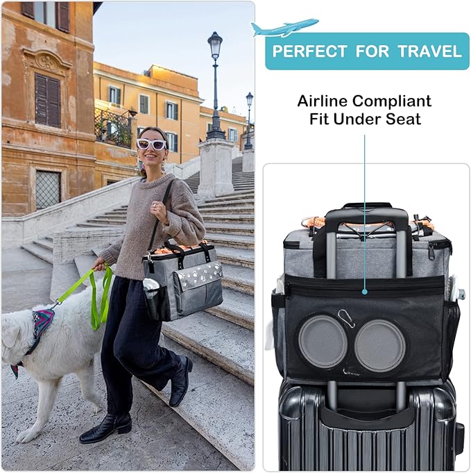 CLAWIST Large Dog Travel Bag, Airline Approved Dogs Bags for Traveling, 2 Dog 's Food Travel Container and Collapsible Bowls, Weekend Pet Travel Bags