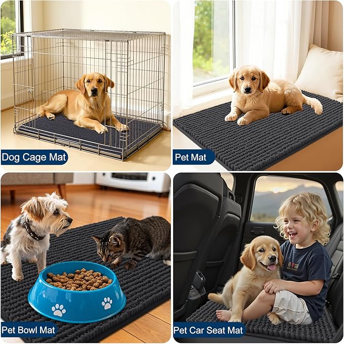 OLANLY Dog Door Mat for Muddy Paws 36x24, Ultra Absorbent Chenille Mud Doormat, Non-Slip Washable and Dirt Trapping Doormat for Indoor Entryway, Quick-Dry Indoor Pet Bed Mats for Dogs, Dark Grey