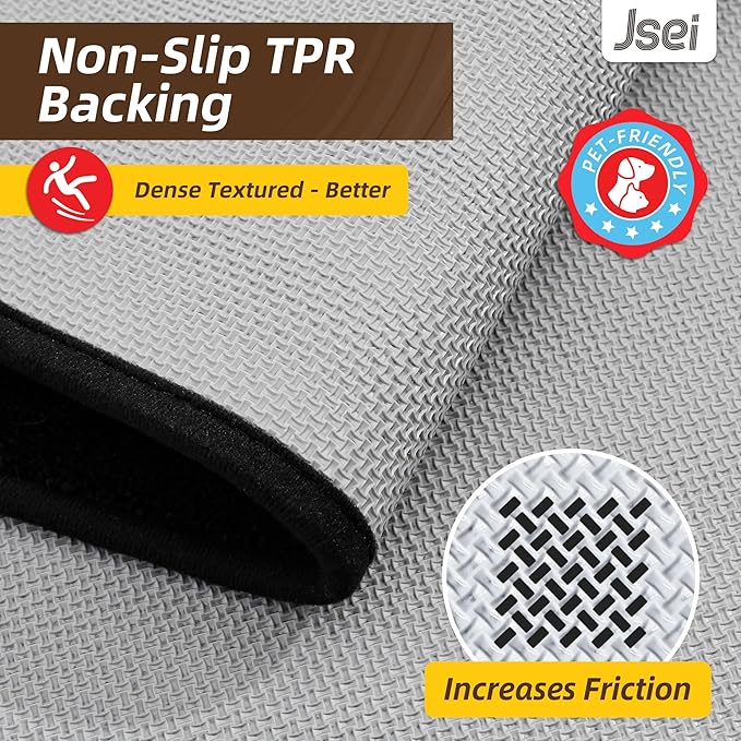 JSEI Entryway Rugs Doormat 36"x60", Non-Slip Dirt Trapper Door Mats Indoor, Washable Absorbent and Stain Resist Welcome Floor Mat for Front Door, Dog Door Mat, Muddy Wet Shoes & Paws, Black