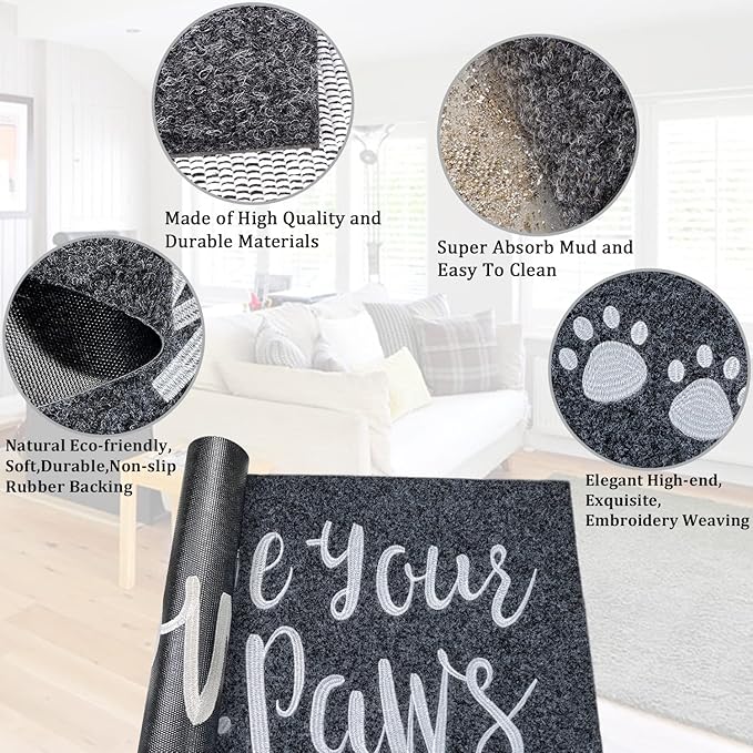 AAZZKANG Wipe Your Paws Doormat Outdoor Welcome Mat with Non Slip Rubber Back Quickly Trap Dirt Easy to Clean Funny Dog Paw Doormat for Entrance,Front Door,Indoor