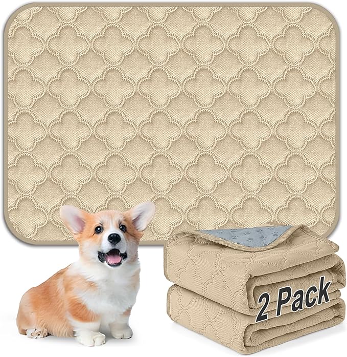 Washable Pee Pads for Dogs - 2 Pack Reusable Pee Pads，Waterproof Puppy Pads，Pet Training Pads，Super Absorbent with Dog Paw Shape Non-Slip Backing (Cream, 18" X 24" - 2 Pack)