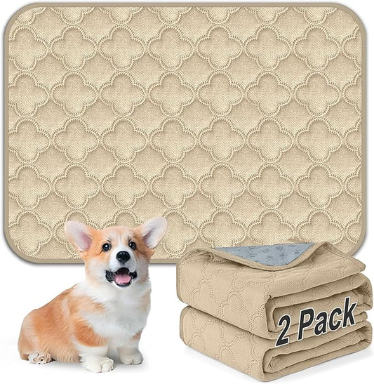 Washable Pee Pads for Dogs - 2 Pack Reusable Pee Pads，Waterproof Puppy Pads，Pet Training Pads，Super Absorbent with Dog Paw Shape Non-Slip Backing (Cream, 18" X 24" - 2 Pack)